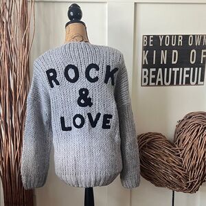 Elan Gray Sweater with Black 'Rock & Love' Design